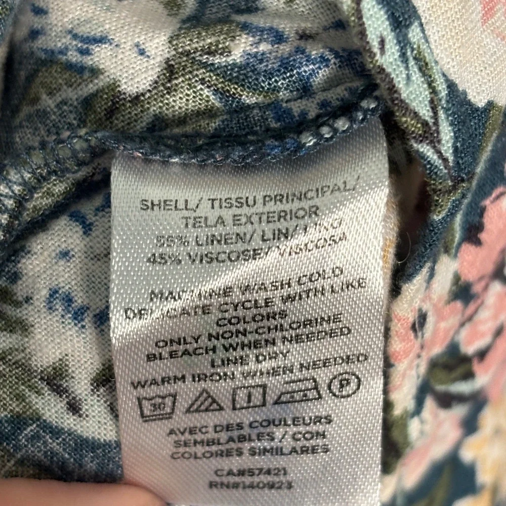LOFT Linen Blend Floral Wrap Blouse Small Cottagecore Romantic Ruffle Tie Top